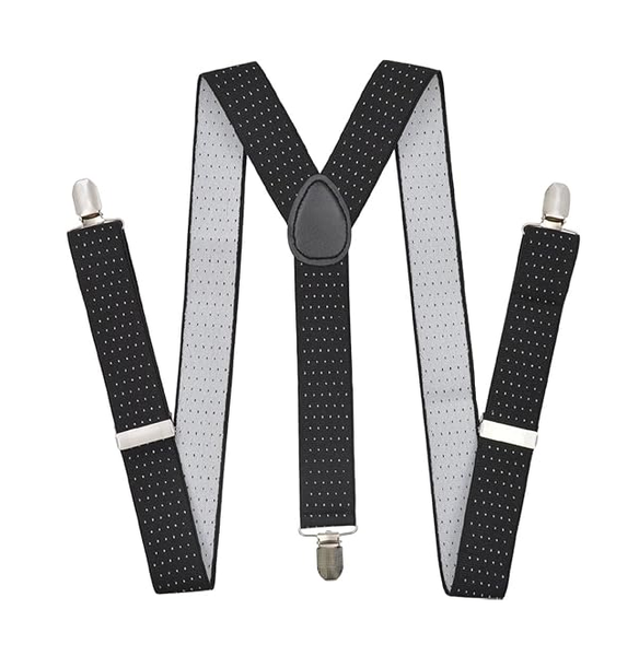 DeBlequy - Suspenders - Black with White Dotted Dots - Broad 3.5 cm Width