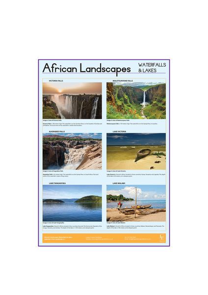 African Landscapes Waterfalls and Lakes Wall Chart