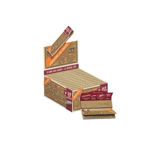Pure Hemp Unbleached King Size Roling Paper + Tips Pack 24 x 33’s