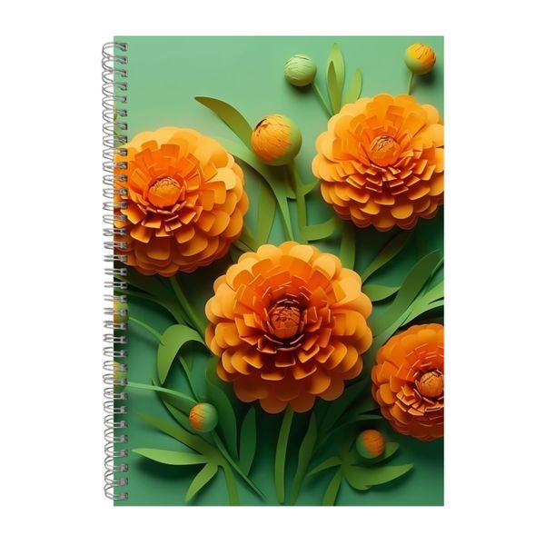 Orange Marigold Flowers Light Green Notebook Gift Idea A4 Notepad Pad 104