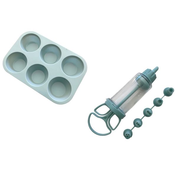 Silicone Cupcake / Muffin Mould 6 Cup Pan Large &amp; Icing Decorating Set