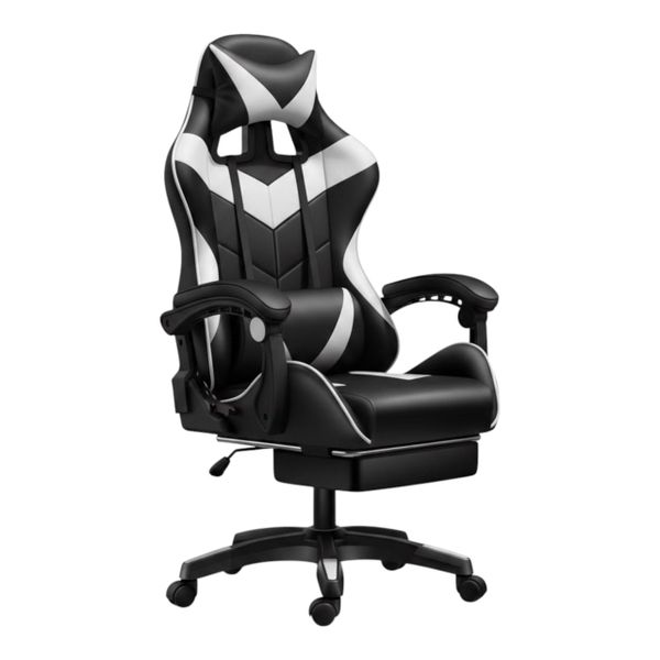 Gaming Chair with Footrest Adjustable High-Back for Office and Home-B&amp;W