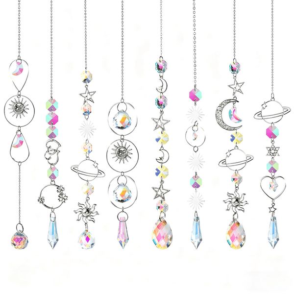 8PCS Colorful Crystal Suncatcher Crystal Catcher Wind Chime Decoration
