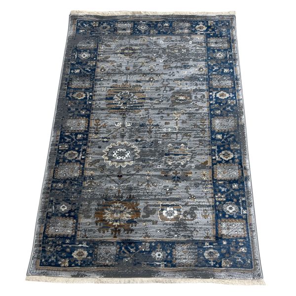 Chobi Grey &amp; Blue Rug - 120 x 80 cm