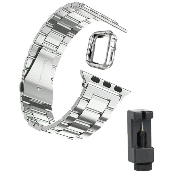 Stainless Steel Apple Watch Strap With Face Cover &amp; Link Remover - Silver