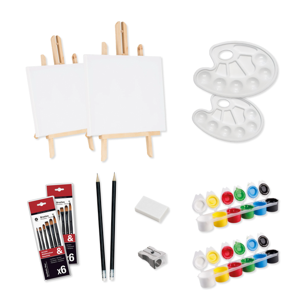 Sip and Paint Date Night Kit - Canvasses, Acrylic Paint, Palette &amp; Brushes