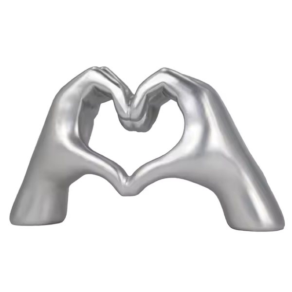 Sliver Resin Heart Hands Sculpture