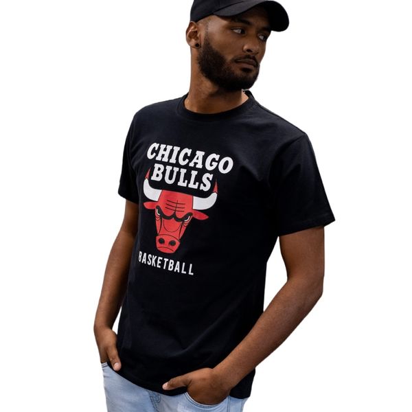 NBA Men's Chicago Bulls Straight Hem Printed T-Shirt - Black