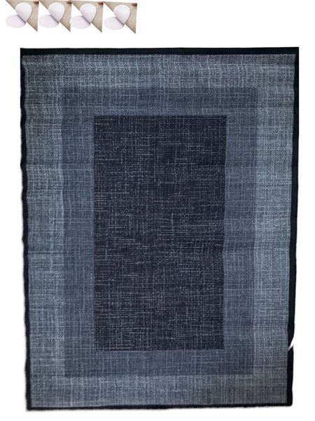 Black &amp; Grey Geometric Carpet with Reusable Anti-Slip Adhesive Sheet