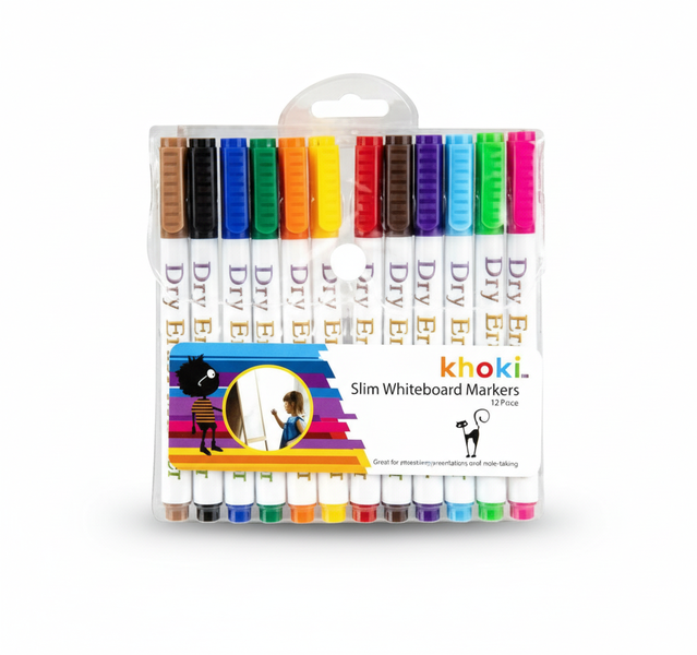 Khoki Slim Tip Whiteboard Markers 1.2mm 12 Piece - 2 Pack