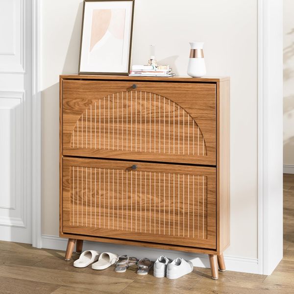 Shoe Rack Storage Cabinet Shelves Flip Drawers Freestanding Organizer