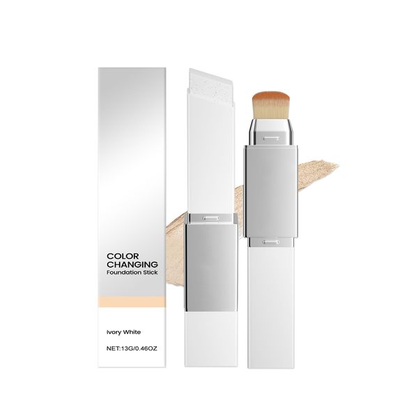 Color Changing Foundation Stick with Brush 2-in-1 Buildable Coverage for