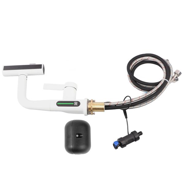 Pull Out Digital Display Faucet Copper 360 5 Water Flow Modes White