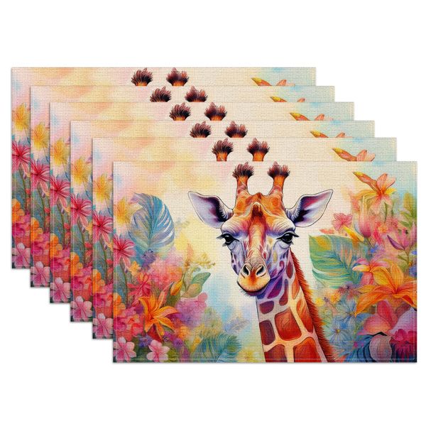 Watercolor Giraffe Placemats Set of 6, 33 x 45cm
