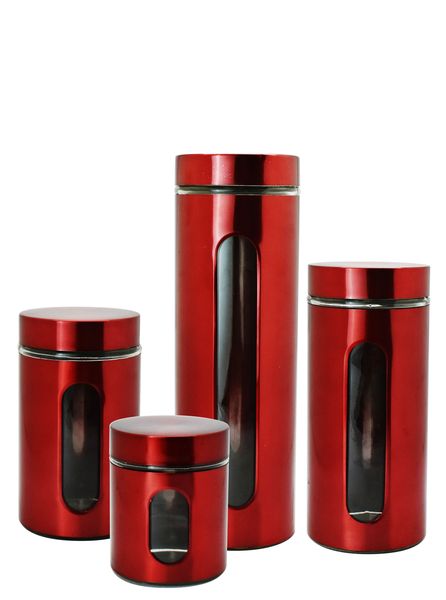 Continental Homeware 4Pcs Canister Set With Viewing Window - Red