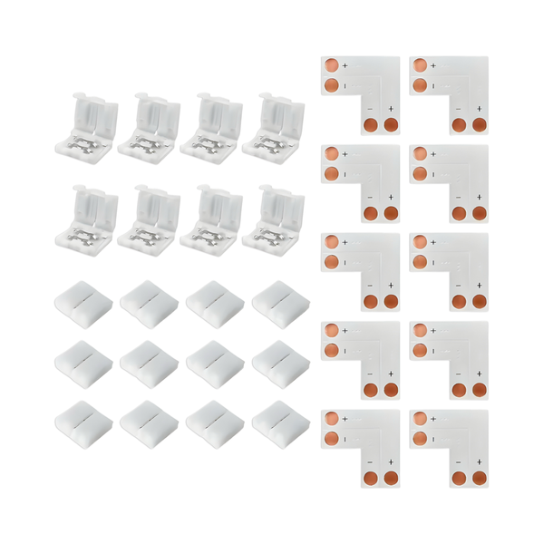30 Piece 2-Pin LED Strip Connectors Set - 8mm Right Angle Solderless Adapters