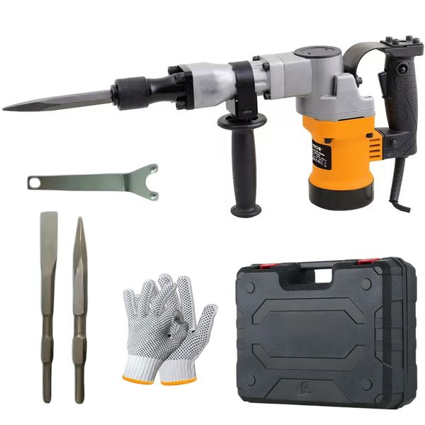 1800W Yellow Demolition Jack Hammer Concrete Breaker/Case/Chisels &amp;Gloves