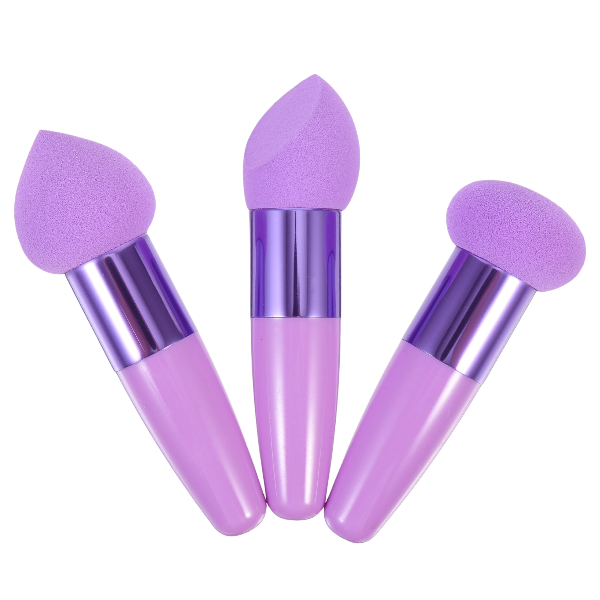3-Piece Anti-Bacterial Makeup Sponge Powder Puff Pen - Purple