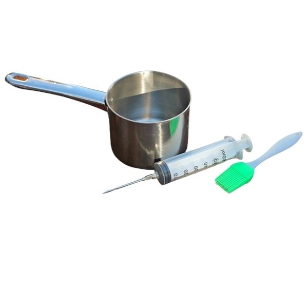 Basting Set - Stainless Steel Pot, Silicone Brush &amp; Syringe