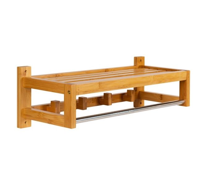 Towel Rack and Wall Mount Rail Bamboo 550 x 180 x 40 mm