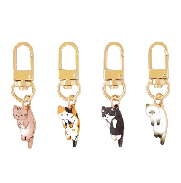 Cute Mini Cat Design Pendant Fashionable Keychain /Keyring Charm - 4 Piece