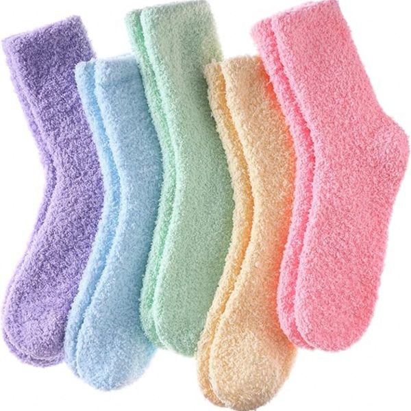 Non Slip Socks for Women with Grips Fuzzy Cozy Skid Slipper Socks - 5 Pairs