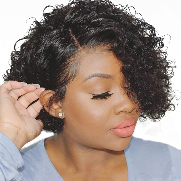 Water Curly Pixie Wig With Side Part