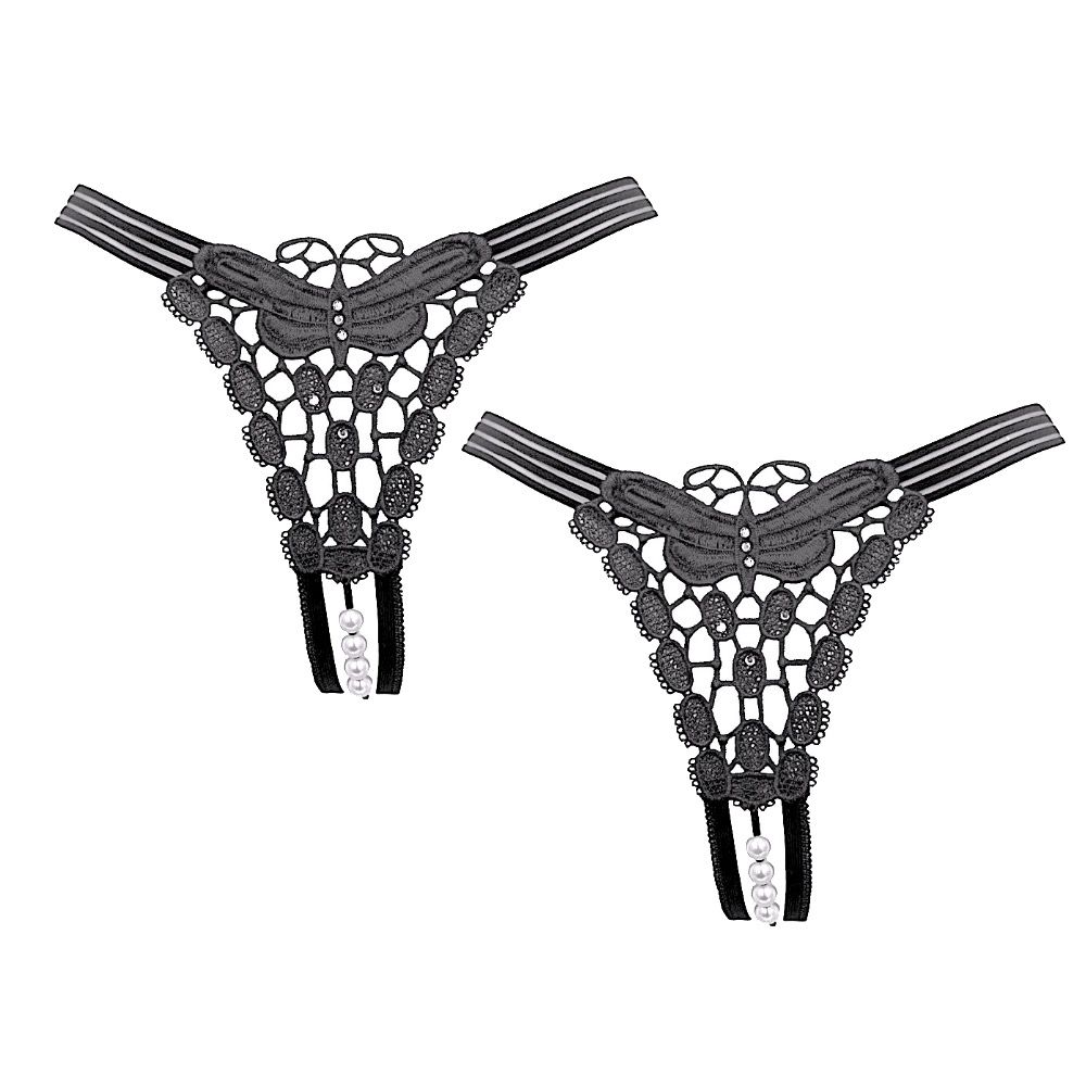 For Her - Woman's Sexy Seamless Open Crotch Pearl Lace G-string