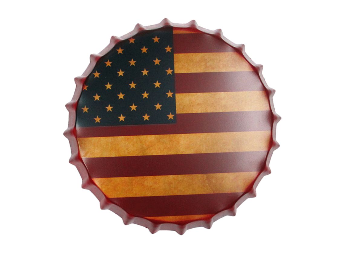 Retro Vintage Decorative Wall Metal Bottle Cap Sign USA FLAG Shop