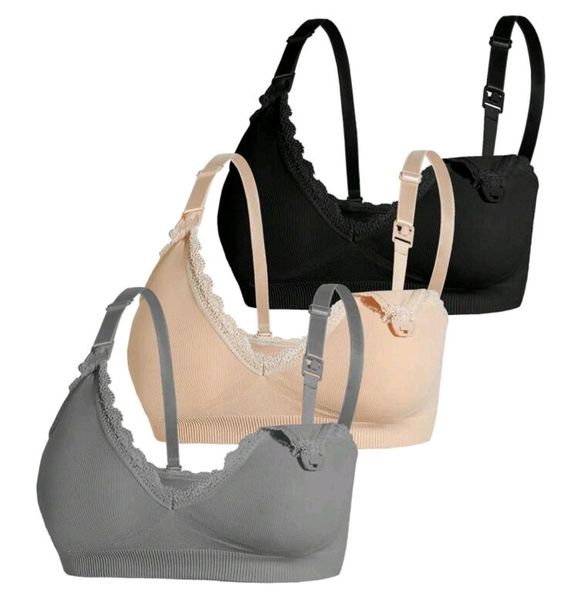 Seamless Maternity &amp; Nursing Bra - Set of 3 (Grey, Black &amp; Nude)