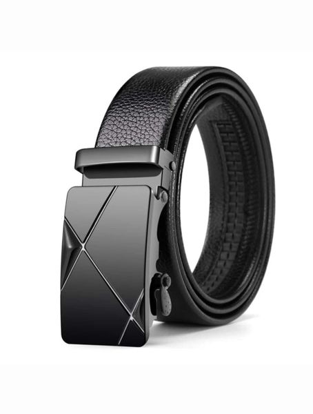 Genuine Leather Belt for Men Auto Buckle Adjustable - Black
