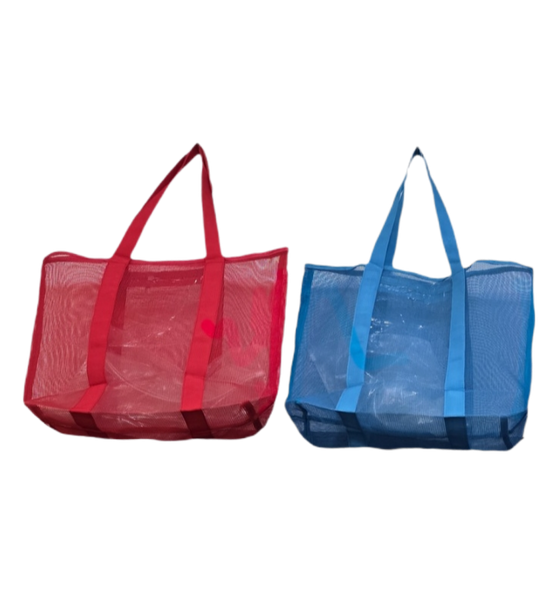 Large Mesh Shopper Bag Beach Bag Shoulder Tote Bag x 2