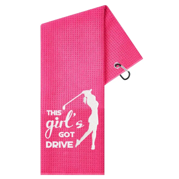 Rose Red "This Person'S Got a Drive" Embroidered Golf Towel
