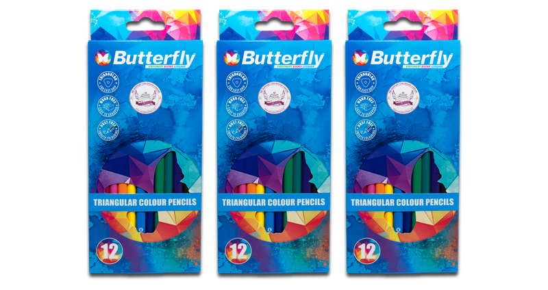 Butterfly Colour Crayons - Pencil (12) Wood-Free Triangle X3