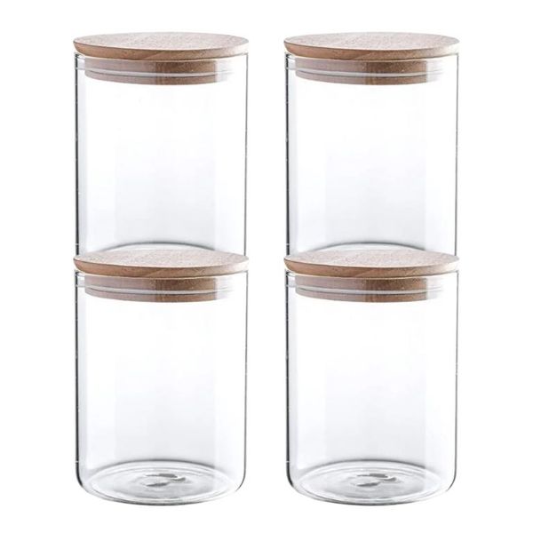 BPA Free Glass Storage Containers with Bamboo Lids 4 Packs -6.5x12cm