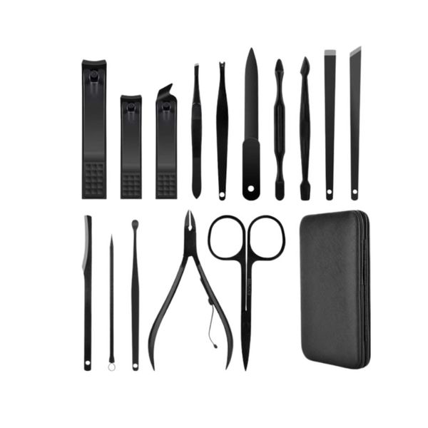 16 Piece Matte Black Manicure Travel Set
