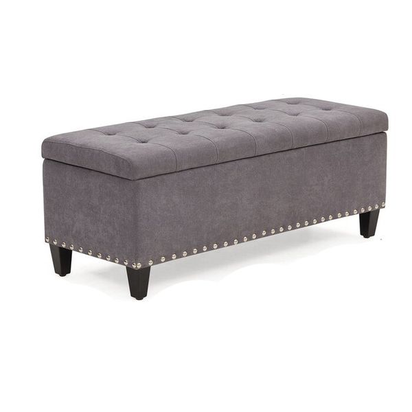 Katz Vintage Upholstered Storage Ottoman in Grey Velvet