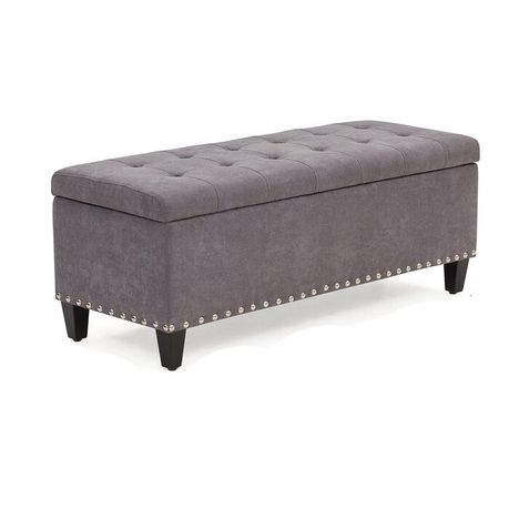 Katz Vintage Upholstered Storage Ottoman in Grey Velvet Daily Sale Shop