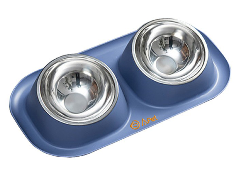 A-PET Pet Food/Water Double Stainless Steel Bowl Feeders -Tilted &amp; Elevated