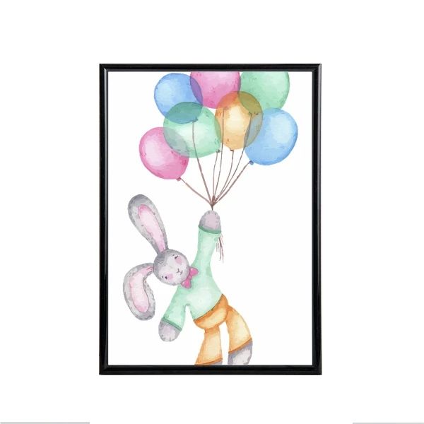 Watercolour Rabbit Ballons Poster- A1