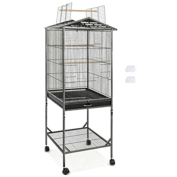 Open Top Metal Bird Cage with Stand Wheels - Black - 1 Set