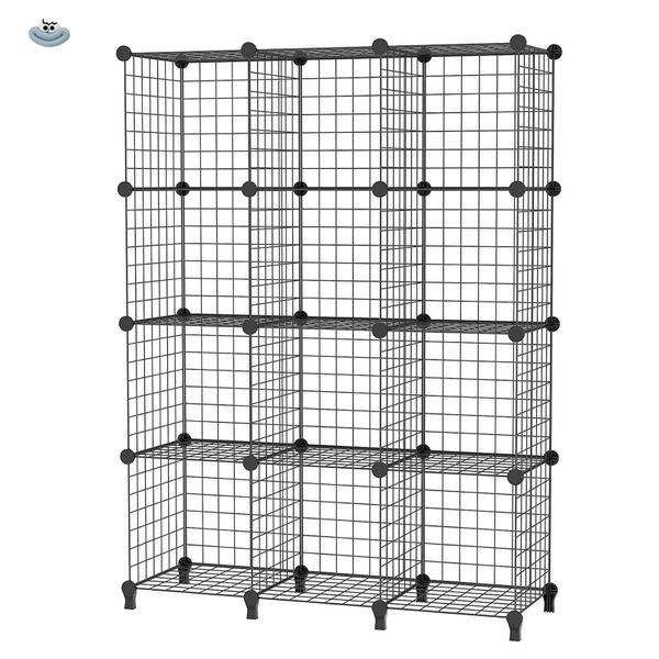 12-Cube Metal Grid Closet Bookcase Shelf Storage Rack Organizer-High Feet