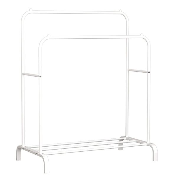 Double Rod Clothing Organizer Rail With Shoe Storage Rack - White