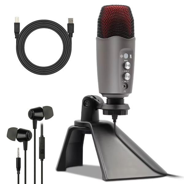 Professional USB Condenser Desktop Microphone with Stand &amp; Wired Headphones