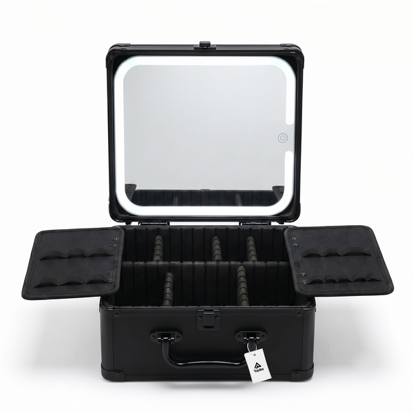 Topika Travel Makeup Bag with LED Mirror, Hard Case &amp; Dividers