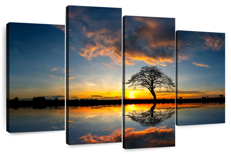 Canvas Art - Sunset Reflection 4 Piece Canvas Wall Art For Living Bedroom