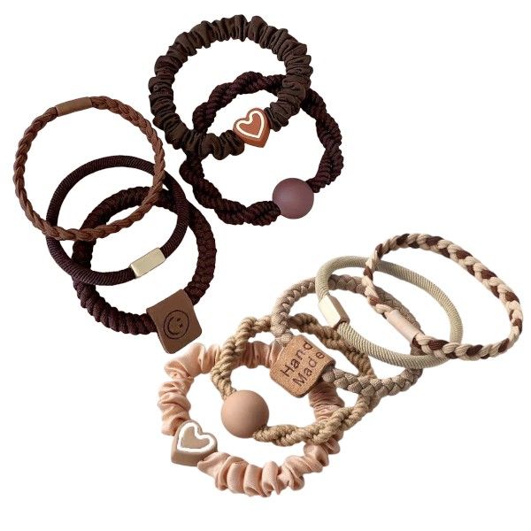 10Pcs High-End Multiple Design Versatile Elastic Hair Ties - Brown/Khaki