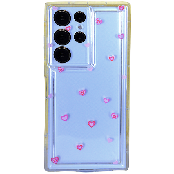 Clear Phone Case with Tiny Pink Hearts - COMPATIBLE WITH Samsung S23 Ultra