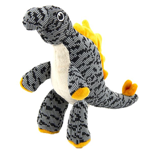 Dinosaur Plush Dog Toy - Grey