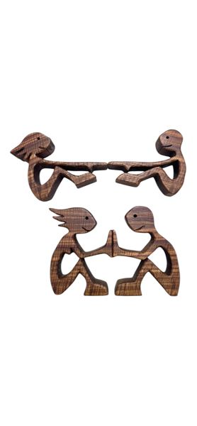 Handcrafted Wooden Boy and Girl Friendship Sculpture - 4-Piece Set